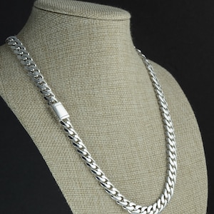 10mm Silver Miami Cuban Chain, Tight Links, Stunning Solid 925 Sterling Silver.  Handcrafted Necklace  Links.