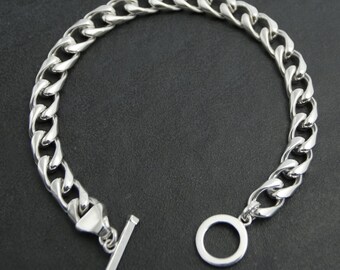8mm Handcrafted Solid 925 Sterling Silver Curb Link Bracelet — Toggle Clasp, Made in Canada