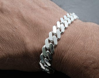 12mm Miami Cuban Link Bracelet, Solid 925 Sterling Silver, Swivel Box-Lock Clasp