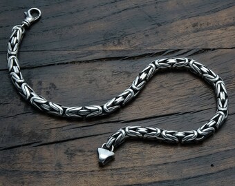 Oxidized Sterling Silver Byzantine Bracelet: Handcrafted King Chain Jewelry