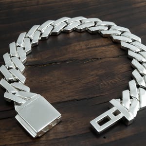 15mm Solid .925 Sterling Silver Cuban Diamond Link Bracelet – Chunky Miami Curb Chain, Box Clasp, Gift for Him & Her