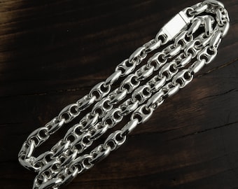 9mm Handcrafted Solid 925 Sterling Silver Marine Link Chain — Heavy Artisan Necklace HandMade in Canada