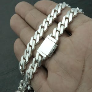 Collana con catena a maglie cubane con diamanti da 10 mm, maglie strette / Miami Cuban Link. Argento Sterling 925 massiccio. Regalo per lui/lei Maglie fatte a mano.
