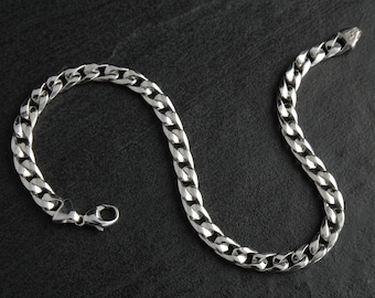 Handcrafted 5mm Flat Oval Cuban Link Bracelet: Solid Sterling Silver Chain