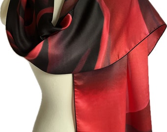 Red Rose Silk Charmeuse Scarf, red silk scarf