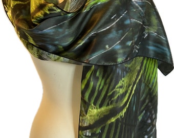 Forest Bathing Silk Charmeuse Scarf , green silk scarf