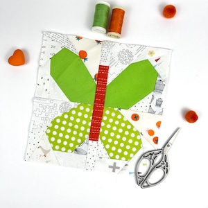 My Butterfly Quilt Block Pattern; PDF instant download; Modern Patchwork Pattern; Spring FPP Block; Easter Paper Pieced Block; 5 Sizes.