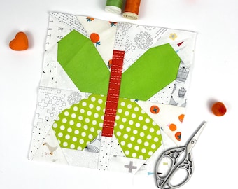 My Butterfly Quilt Block Pattern; PDF instant download; Modern Patchwork Pattern; Spring FPP Block; Easter Paper Pieced Block; 5 Sizes.