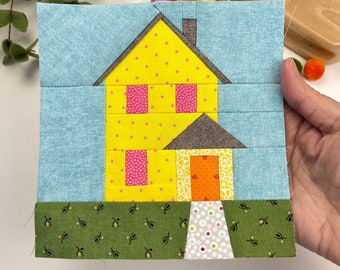 Ali's House Quilt-Blockmuster; PDF-Sofort-Download; Grundierung: Fünf Größen