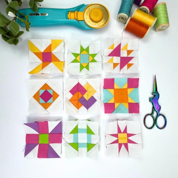 Mini Quilt Block Bundle PDF | Foundation Paper Piecing Pattern| 9 Blocks, 3 sizes (2", 4", 6"). FPP Quilt Pattern | Instant Download.