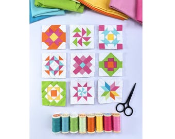 Ensemble de patrons de courtepointe Mini Treasures II (PDF) – 9 blocs de courtepointe en patchwork sur papier | 2", 4" et 6" | Téléchargement instantané