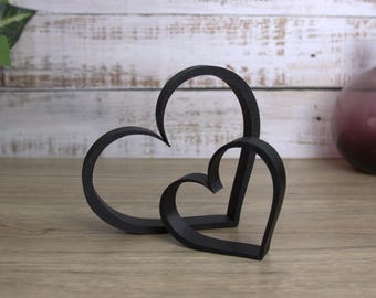 Modern Line Art Heart Ornaments, Set of 2, Romantic Gift, Shelf Display Hearts