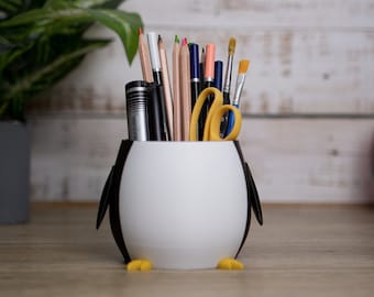 Penguin Pen Pot, Desk Organizer, Desk Tidy, Pencil Stationery, Crayon Storage, Home Decor