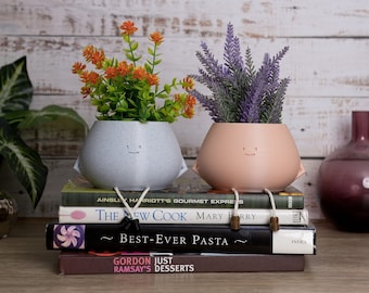 Happy Face Planter with Dangly Cord Legs, Cute Indoor Plant Pot