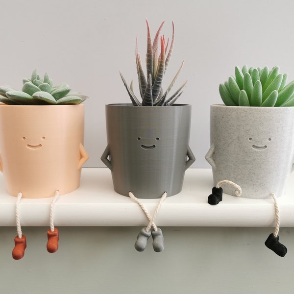 Smiley Sitting Pot With Cord Legs, Cute Plant Pot, Sitting Planter, Indoor Plant Pot, Planter With Legs, Happy Face Pot, Pot Holder