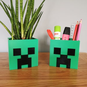 Minecraft Creeper Plant Pot, Desk Top Organizer, Minecraft Gifts, Gaming Accessory, Minecraft Desk Tidy, Cute Pen Pot, Cosmetic Organizer image 1