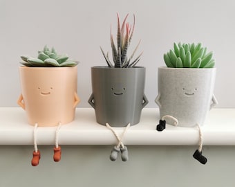 Smiley Sitting Pot With Cord Legs, Cute Plant Pot, Sitting Planter, Indoor Plant Pot, Planter With Legs, Happy Face Pot, Pot Holder