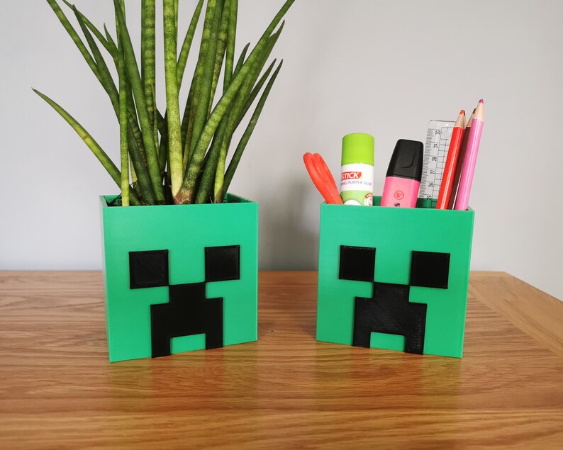 Minecraft Creeper Plant Pot, Desk Top Organizer, Minecraft Gifts, Gaming Accessory, Minecraft Desk Tidy, Cute Pen Pot, Cosmetic Organizer image 1