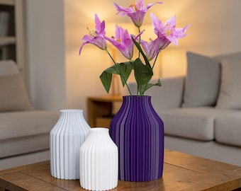 Modern Ribbed Vase, Decorative Vases For Faux Flowers, Home Decor