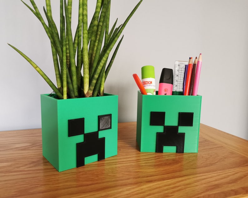 Minecraft Creeper Plant Pot, Desk Top Organizer, Minecraft Gifts, Gaming Accessory, Minecraft Desk Tidy, Cute Pen Pot, Cosmetic Organizer image 2