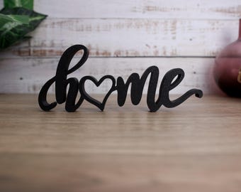 Home Sign Ornament, Freestanding With Heart Accent, Modern Shelf Decoration, Home Decor