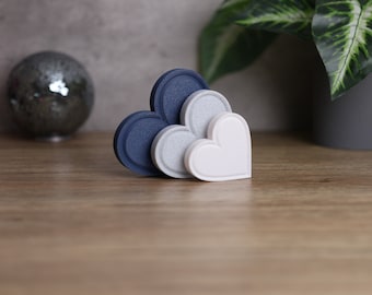 Decorative Heart Ornaments Set, Navy Blue, Marble And White, Freestanding Decor, Modern Home Accessories