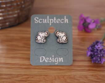 Wood Elephant Earrings, Cute Baby Elephant Studs with Hypoallergenic Posts, Cute Handmade Gift For Him/Her, Women's Earrings Gift