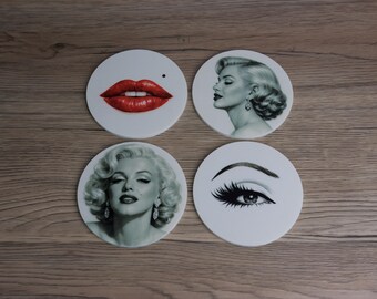 Marilyn Monroe Coasters, Retro Glam Drink Coaster, Hollywood Icon Inspired Coaster Set