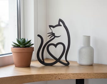 Cat Line Art Ornament, Cat Lover Sculpture, Minimalist Home Decor