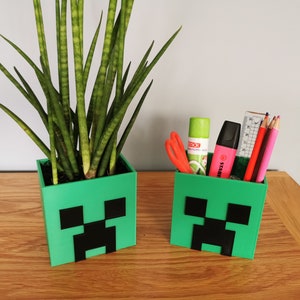 Minecraft Creeper Plant Pot, Desk Top Organizer, Minecraft Gifts, Gaming Accessory, Minecraft Desk Tidy, Cute Pen Pot, Cosmetic Organizer image 3