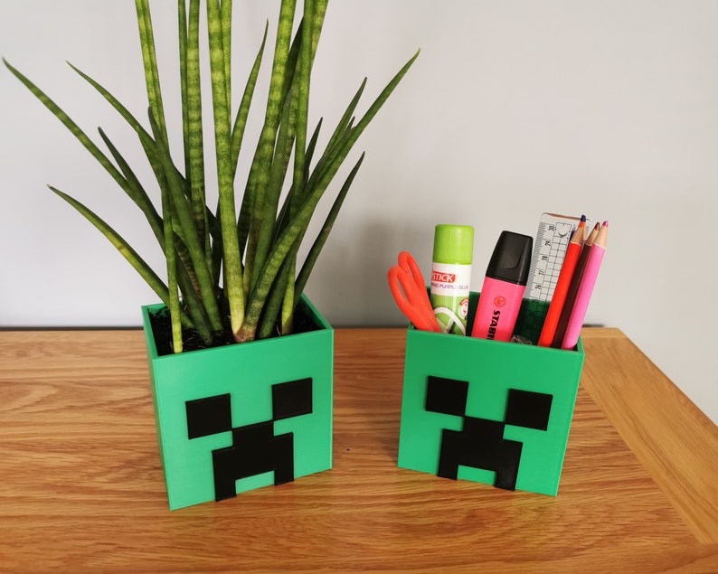 Minecraft Creeper Plant Pot, Desk Top Organizer, Minecraft Gifts, Gaming Accessory, Minecraft Desk Tidy, Cute Pen Pot, Cosmetic Organizer image 3