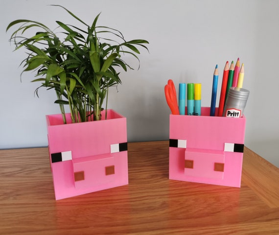 Minecraft Pig Plant Pot, Desk Top Organizer, Minecraft Gifts, Gaming Accessory, Minecraft Desk Tidy, Cute Pen Pot, Cosmetic Organizer