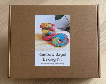Kit para hornear Rainbow Bagel con todo el kit para hacer mezclas Todo menos The Bagel Trader Niños Adultos Artesano en caja de regalo Vegano