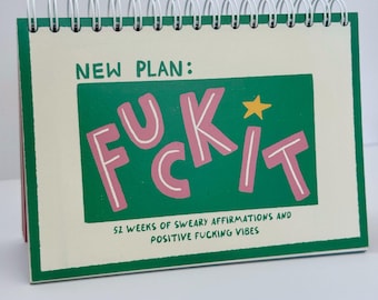 Sweary Affirmation Desk - Bloc-notes de bureau pour tableau à feuilles mobiles | 52 semaines d'ondes positives | Cadeau drôle pour adulte | Motivation au quotidien | Cadeau de bureau