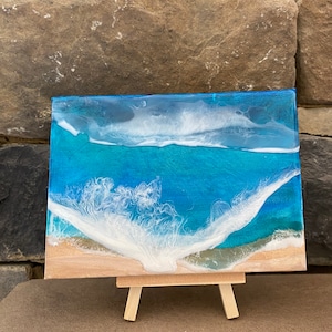 Swirling Seas! Beautiful 3-D Beach Art - Coastal Decor - Nature Art - One of a Kind - Original Acrylic and Epoxy Painting 5x7