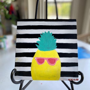 80s Pineapple with Sunglasses Painting - children’s art- Hunt Three- Pop Art