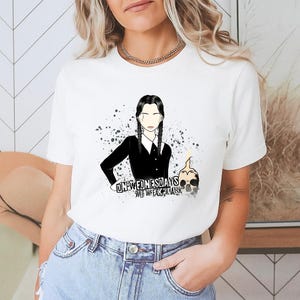 On Wednesdays We Wear Black Shirt, White Graphic Tee, Gothic Aesthetic T-Shirt, Spooky Cute Top, Unisex Halloween Gift