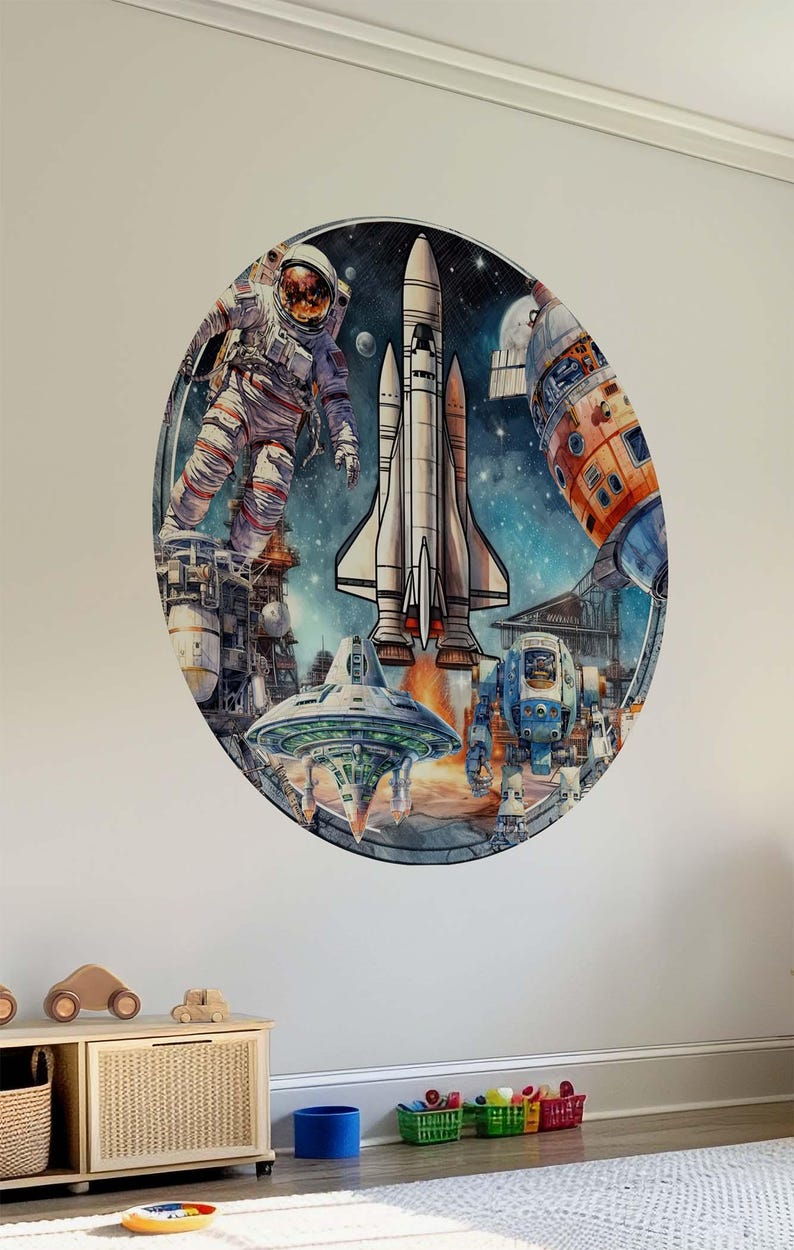Outer Space Wall Decals Rocket Ship Stickers Robot Mech Decal UFO Wall ...