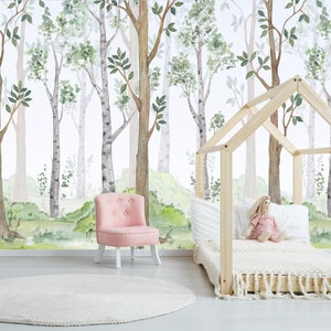 Carta da parati foresta, carta da parati per bambini foresta, foresta selvaggia, paesaggio, alberi Tecnologia LED UV No.M013