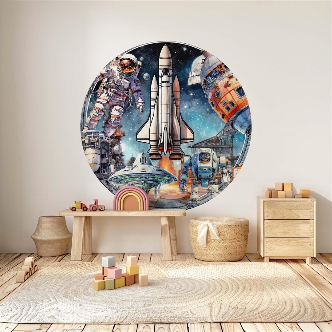 Outer Space Wall Decals Rocket Ship Stickers Robot Mech Decal UFO Wall ...