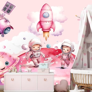 spazio per sfondi, pianeta rosa, stelle, nuvole, aerei, razzi, dischi volanti, astronauta, stazione spaziale, aereo Tecnologia UV-LED n. 157