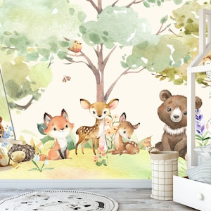 Decorazione murale per la cameretta dei bambini raffigurante animali della foresta. Sì. M131