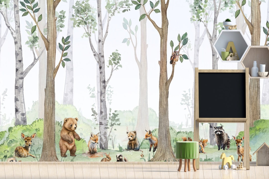 Children's Forest Wallpaper, Cute Animals, Hare, Deer, Teddy Bear