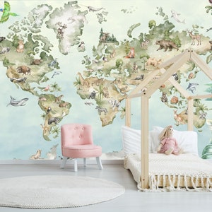Wandbild Kinderzimmer Safari-Stil Weltkarte Nr. M044