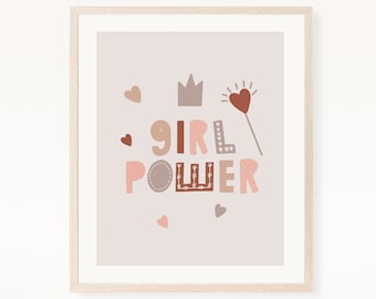 Girl Power Quote Art Print, Boho Nursery Printable Wall Art, Nursery Decor, Playroom Digital Art, Instant Download, Girl's Bedroom Decor