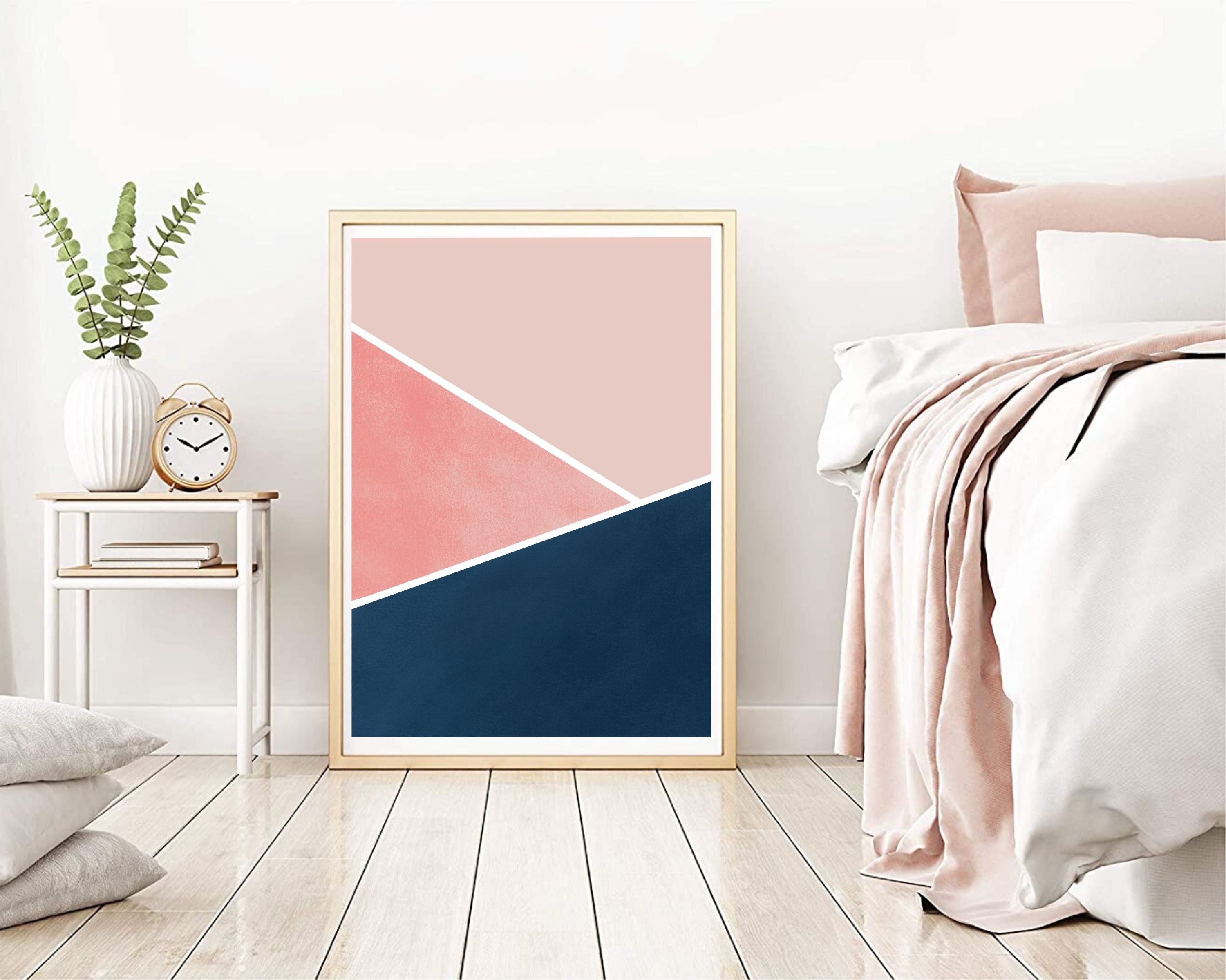 Navy Blue and Blush Pink Geometric Print | Pink and Blue Abstract Art ...