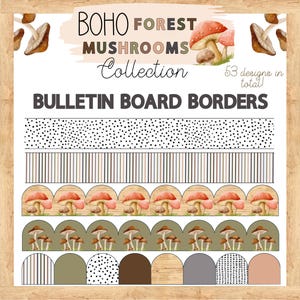 Boho Forest Mushroom Themed Classroom Bulletin Display Borders, Classroom Decor, Neutral, Nature and Modern Classroom Display