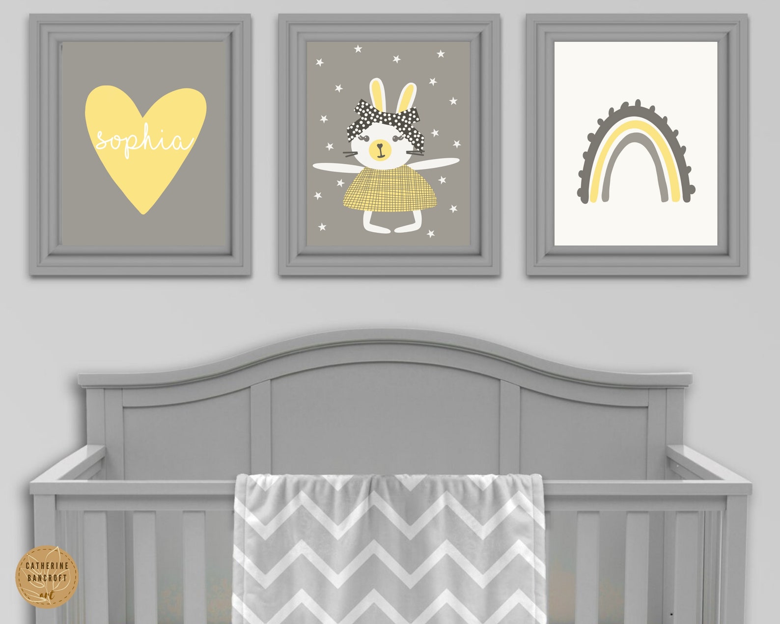 Personalised Yellow and Grey Nursery Print Nursery Wall Art | Etsy