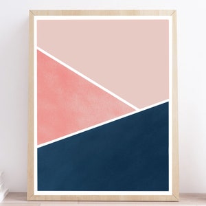 Navy Blue and Blush Pink Geometric Print | Pink and Blue Abstract Art | Pink Wall Decor | Blue Wall Decor | Bedroom Print | Office Print