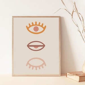 Boho Wall Decor | Digital Download | Large Wall Art | Minimalist Art | Abstract Line Art Eyes Art Print | Printable Wall Art | Peach Print